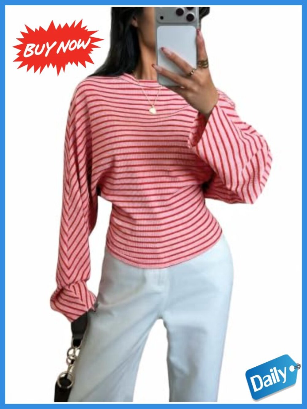 Womens Rib Knit Long Sleeve Cinched Waist Striped Pullover Top